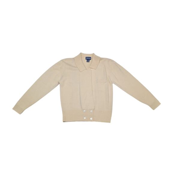 Vintage Nordstrom Merino Wool Collared Deep Cardigan Sweater Button Bottom Cream - Picture 4 of 8